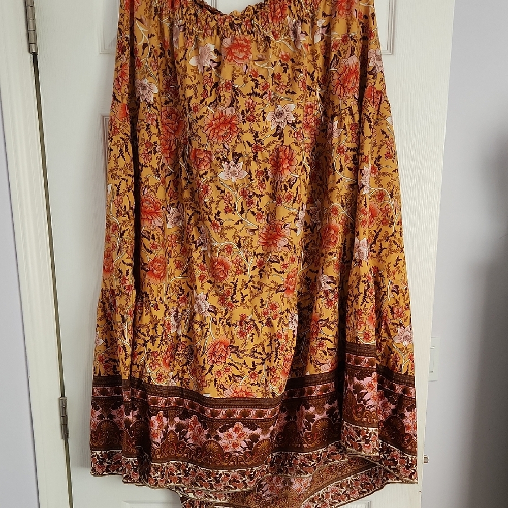 SHEIN Yellow and Brown Floral Maxi Skirt